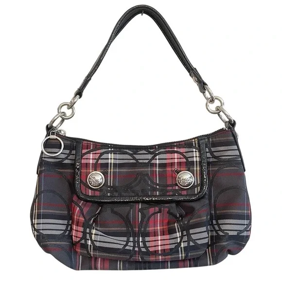 Vintage COACH Poppy Tartan Groovey Handbag 14366 Red Black Vintage Authentic