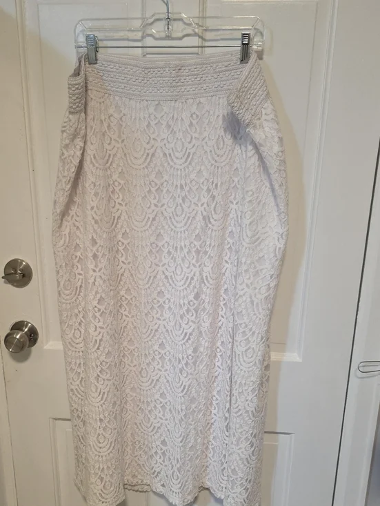 Cato White Lace Maxi Skirt with Crochet Waistband
