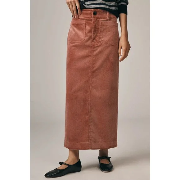 Anthropologie Maeve Colette Corduroy Maxi Skirt Mauve‎ Size Small New With Tags