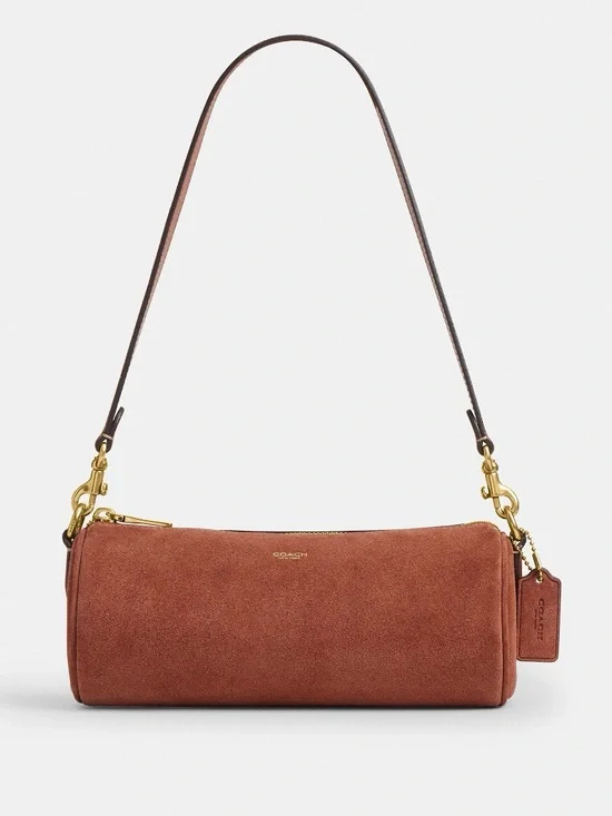 Coach Suede Barrel Shoulder Bag in Clay with Gold Hardware
