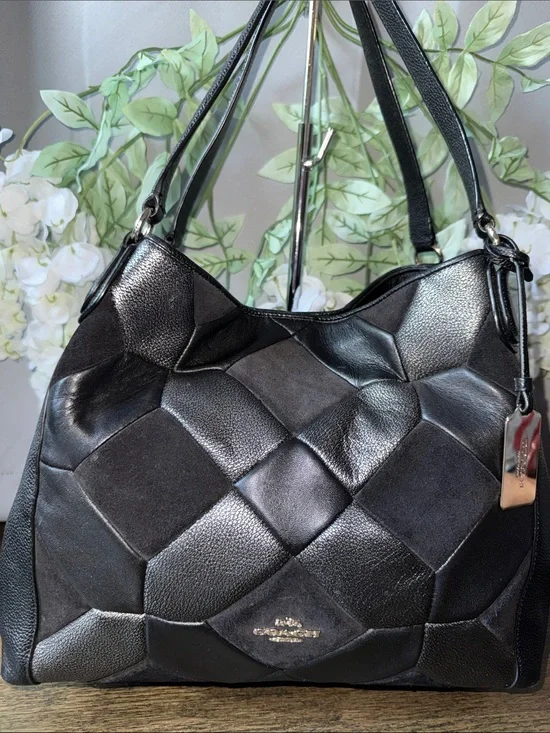 Coach Black Patchwork Leather & Suede Shoulder Bag