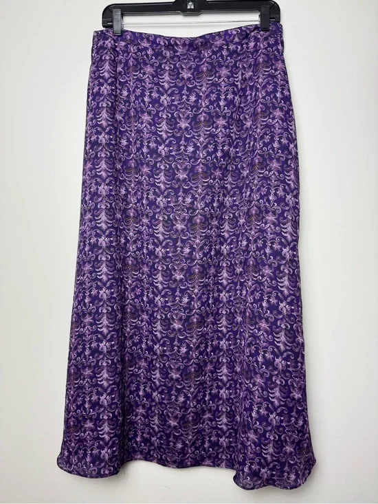 Vintage Purple Floral Satin Maxi Skirt