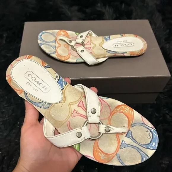 COACH white sandals flip flops shoes women’s 6.5