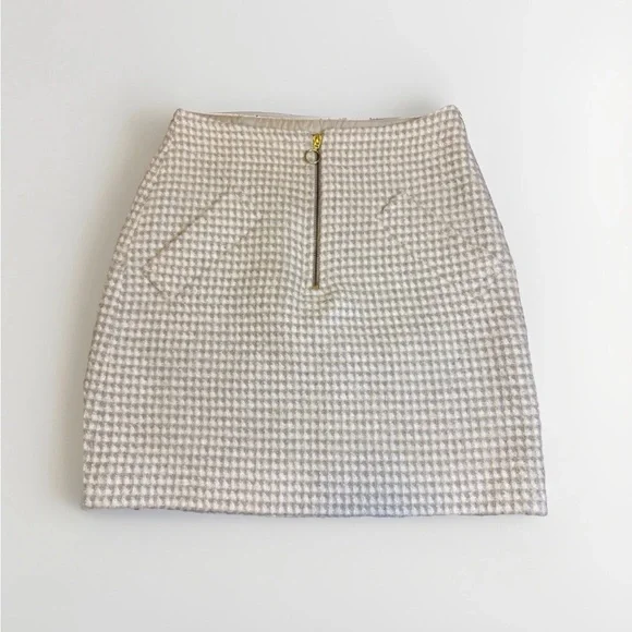 Sisley Houndstooth Tweed Mini Skirt 6 Wool Blend Zip Front Quiet Luxury Coquette