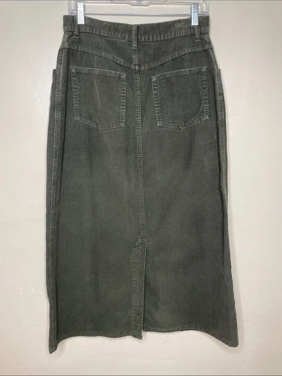 EDDIE BAUER VTG Green Corduroy Earthy Gorpcore Grunge Modest Women’s Skirt 10