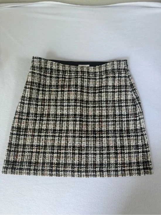 LOFT Black, White & Brown Tweed Mini Skirt