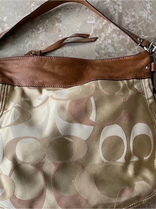 Coach Tan and Brown Signature Canvas Shoulder Bag