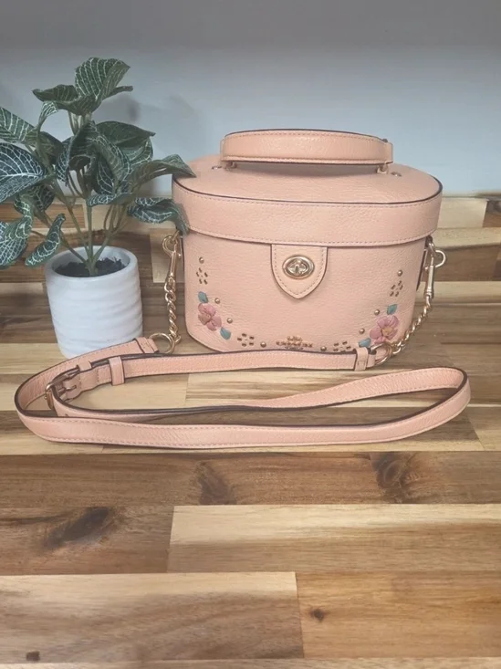Coach Peach Pink Floral Leather Crossbody Vanity Case