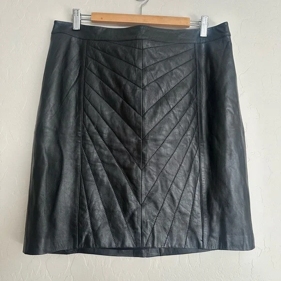 Halogen Black Leather Quilted Pencil Skirt