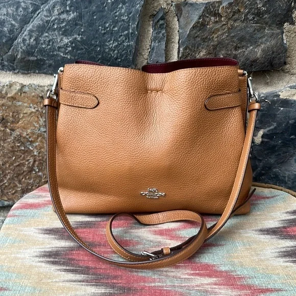 Coach Polished Pebble Leather Willow Bucket Bag 24 in Tan/Burnished Amber
