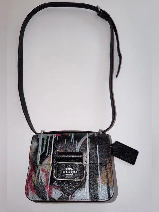 Coach CM108 Morgan Square Crossbody Graffiti Leather Black Multi NWT