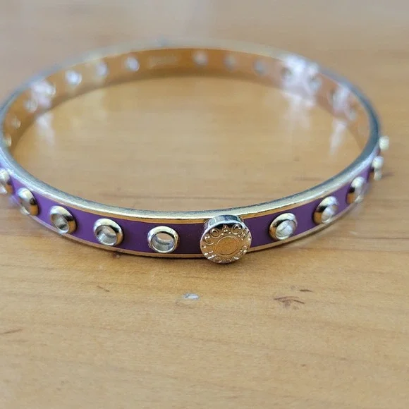 Vintage COACH Gold Tone Enamel Grommet Rivet Bangle Purple Pink