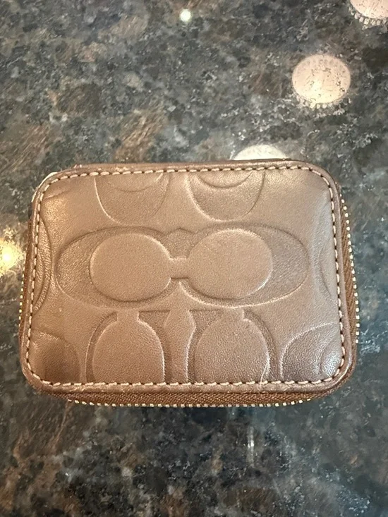 Coach Brown Embossed Zip Around Pill Box