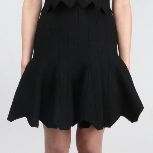 Jonathan Simkhai Pointelle Scallop Black Knew Length Skirt SIZE XS
