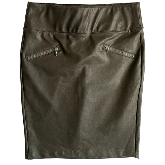 D. Jeans‎ Olive Green Faux Leather Pencil Skirt, Women's Size 4, Zippers