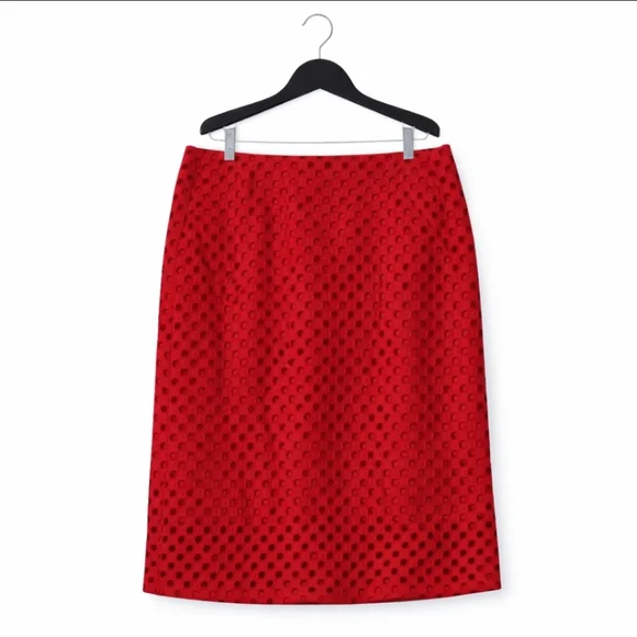 Bandolino Red Dual Layer Eyelet Below Knee Cotton Skirt Sz 12