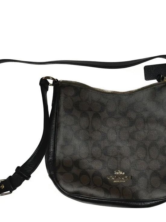 Coach Dark Brown Signature Crossbody with Black Trim