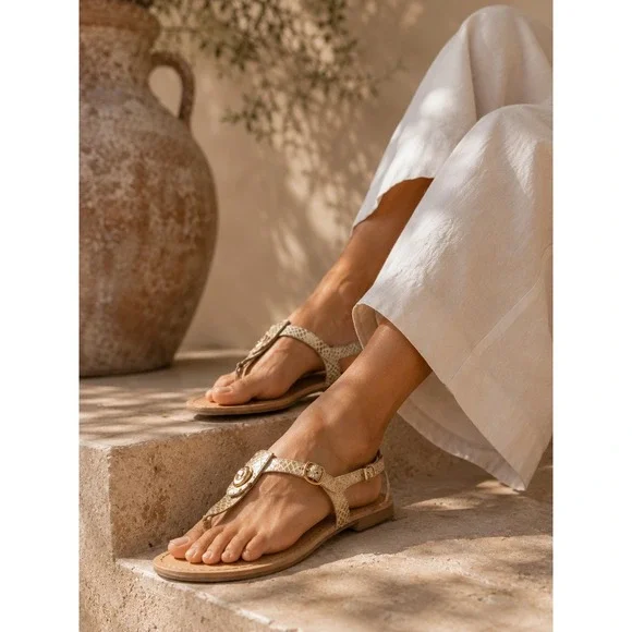 Coach Ingrid Snakeskin Turnlock Wedge Sandals Gold‎ Beige Womens 9.5B Q7144