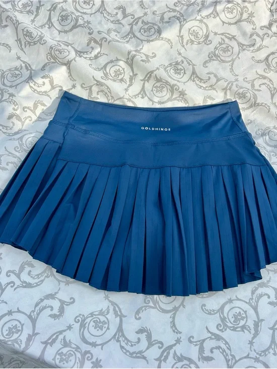 GoldHinge Navy Pleated Skater Skirt