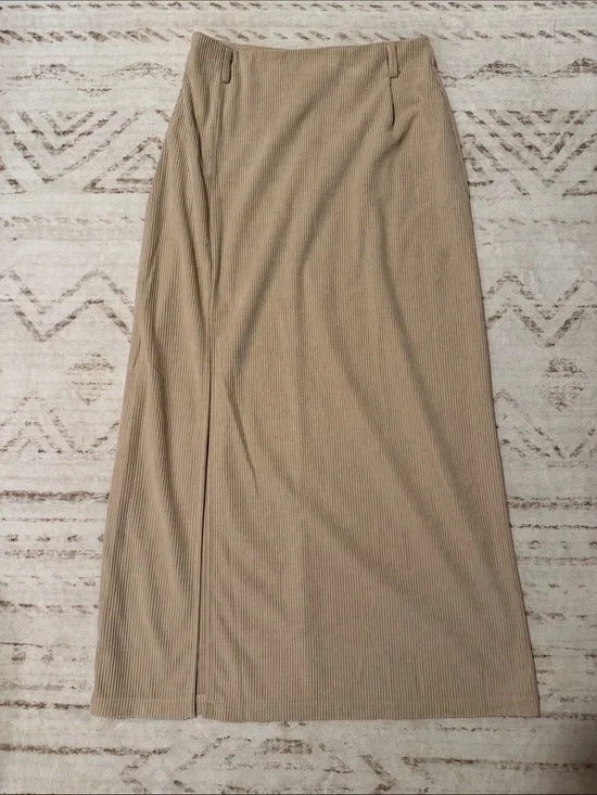 Beige Corduroy Maxi Skirt - Women