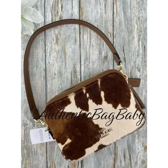 Coach Mini Carey Crossbody Bag In Haircalf With Cow Print Purse