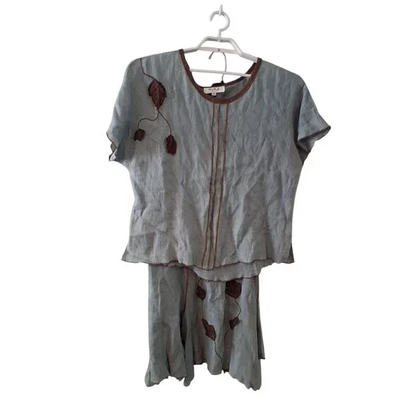 Talk of the Walk 2 pcset womens XL 100% linen laganlook skirt top vintage USA