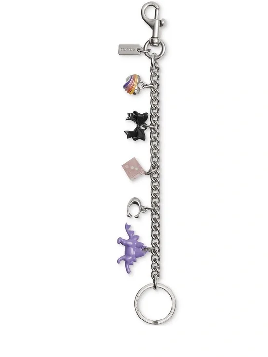 Coach Multi-Charm Keychain with Purple Unicorn and Silver Chain