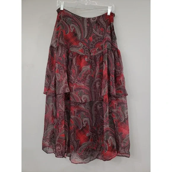 NEW SZ 6 Ralph Lauren Floral Paisley Print Tiered Midi Skirt Gothic punk carreer