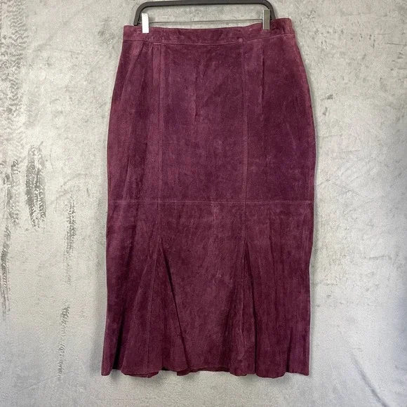 JG Hook Vintage Genuine Suede Leather Burgundy Witchy Whimsigoth Midi Skirt 18