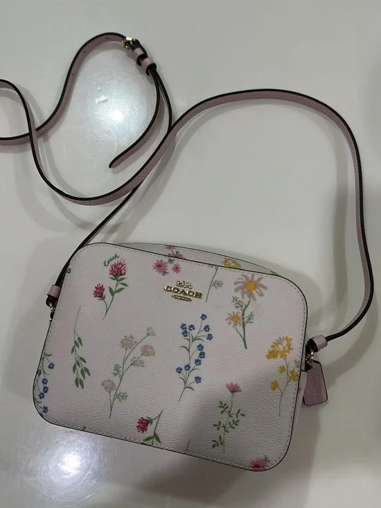 COACH Pink Floral Leather Crossbody with Gold Logo