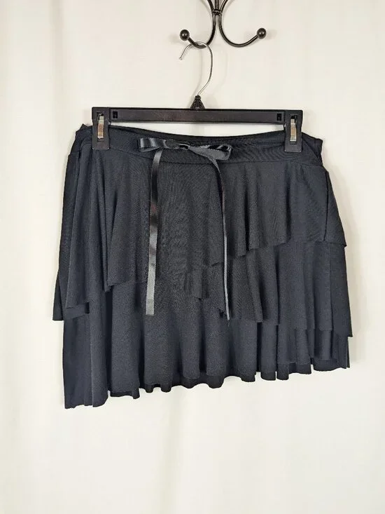 Poison Ivy Black Knit Mini Skirt Y2K Tiered Layered Bow Womens Size Large L NEW
