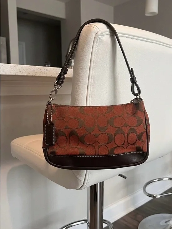 Coach Vintage Y2K Signature Red Brown Leather Mini Demi Shoulder Bag 6094