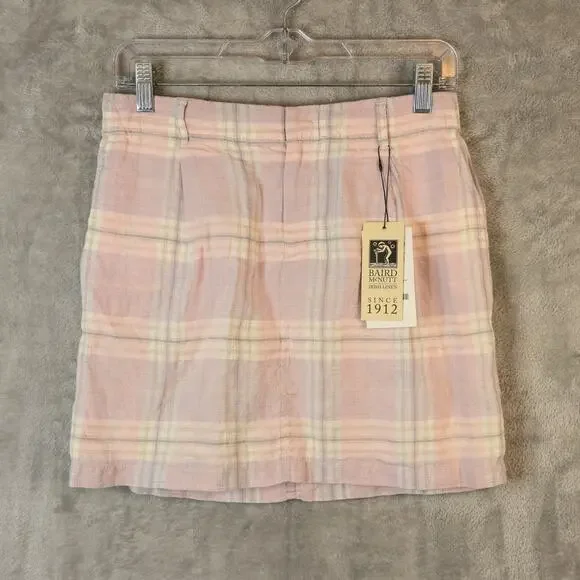 Baird McNutt Plaid Irish Linen Skirt Size 6/8? Pink Short NWT Preppy Old Money