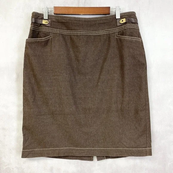 New York Clothing Co‎ Brown Denim Pencil Skirt Womens 12 Stretch Minimalist Y2K