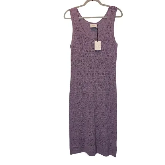 NWT Coach Sz L Lace Knit Midi Dress Purple Wool Linen Cashmere Sleeveless Maxi