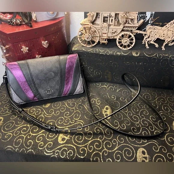 COACH Anna Purple & Black Color block Leather Crossbody Handbag Clutch