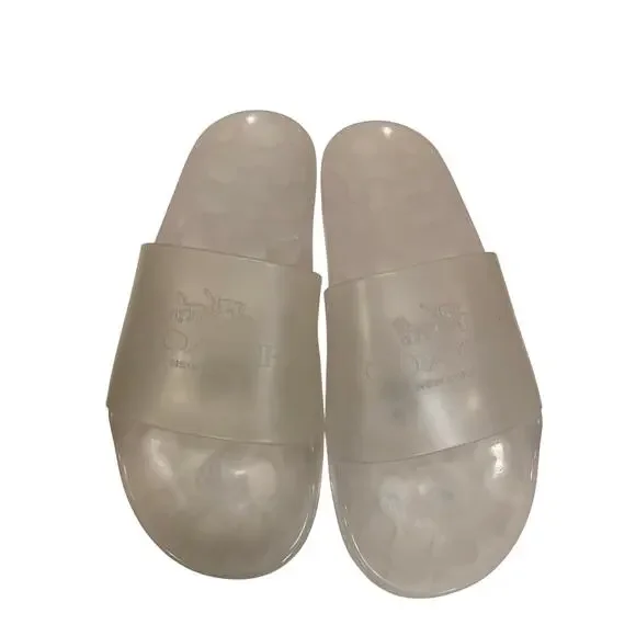 NIB Size 9B COACH Ulyssa Clear Water-Resistant Jelly Rubber Logo Slip-On Slides