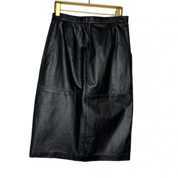 1960s Vintage Sliverleaf 100% Leather Midi Pencil Skirt Vtg size 14- 27 in waist