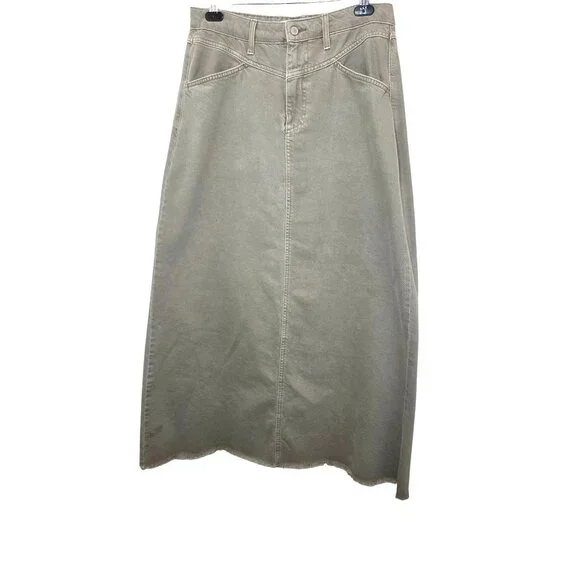 We The‎ Free Women's Denim Maxi Skirt Size 12 festival Sunday Green Raw Hem