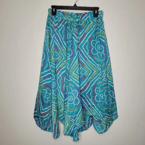 Earthbound teal dot geometric fairy asymmetrical pull on midi skirt size large
