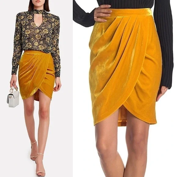 NWT VERONICA BEARD Marigold Silk Velvet Pleated High‎ Waist Wrap Pencil Skirt 4