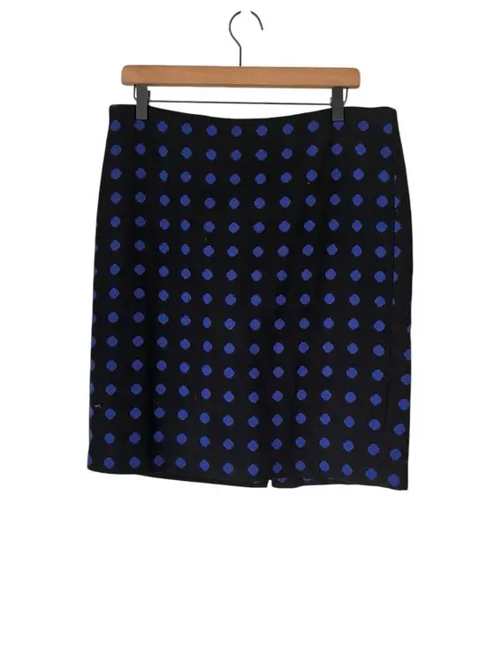 Talbots Wool Blend Black and Blue Polka Dot Pencil Skirt Size 12 Petite