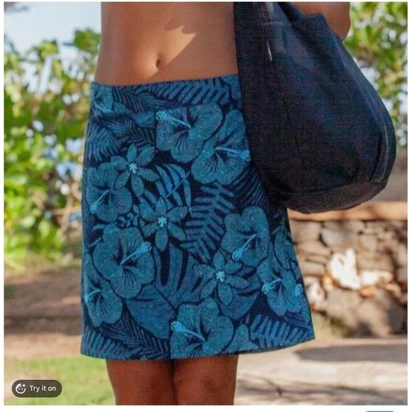 RipSkirt Womens Rip Away Wrap Skirt XL Blue Teal Maui Moonlight Hibiscus Beach