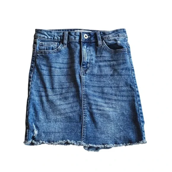 Eightytwo Denim Womens Blue Distressed Raw‎ Hem Sustainable Mini Skirt Size XS