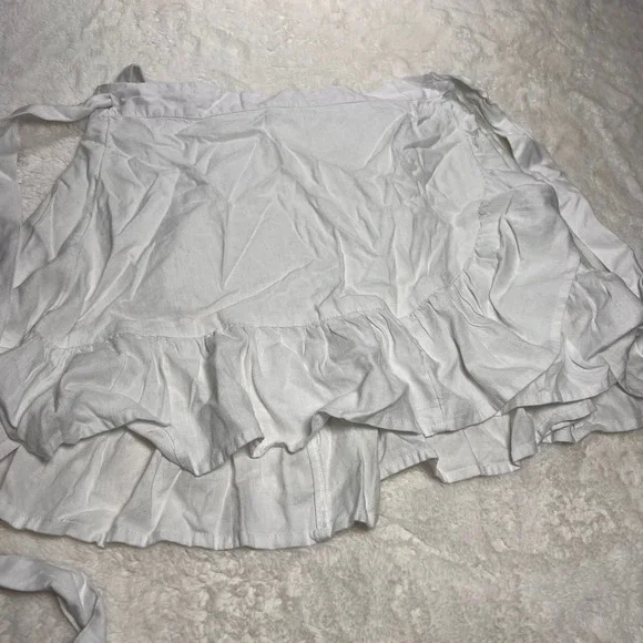 Aerie Women's White Linen Blend Ruffle Wrap Mini Casual Skirt Size Medium‎ NWT