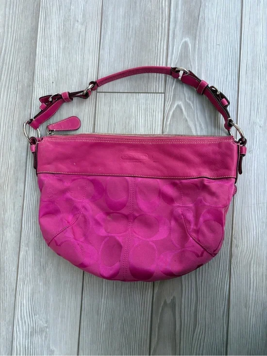 Coach Vintage Y2K Hot Pink Signature Laura Crescent Hobo Bag F14938