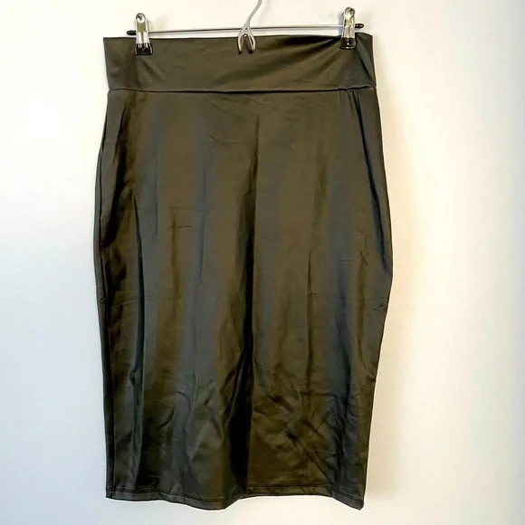 NWT Simlu Size Large Pencil Skirt Faux Leather Black Skirt