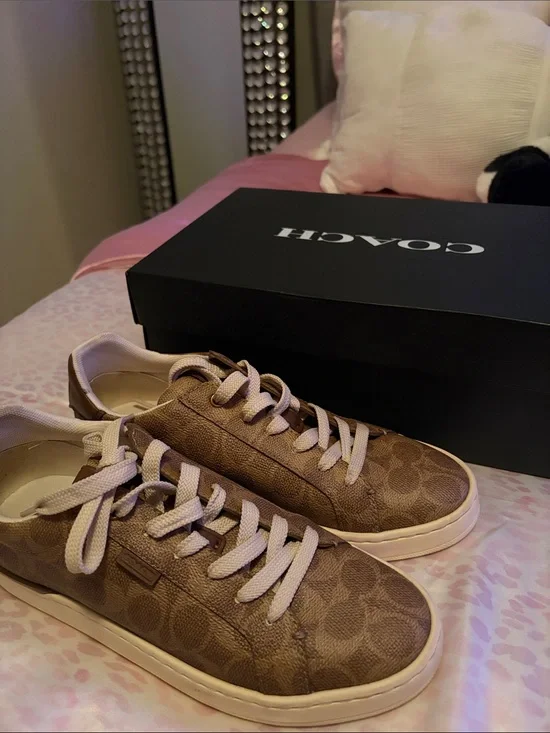 Coach Brown Signature Logo Sneakers with Cream Laces