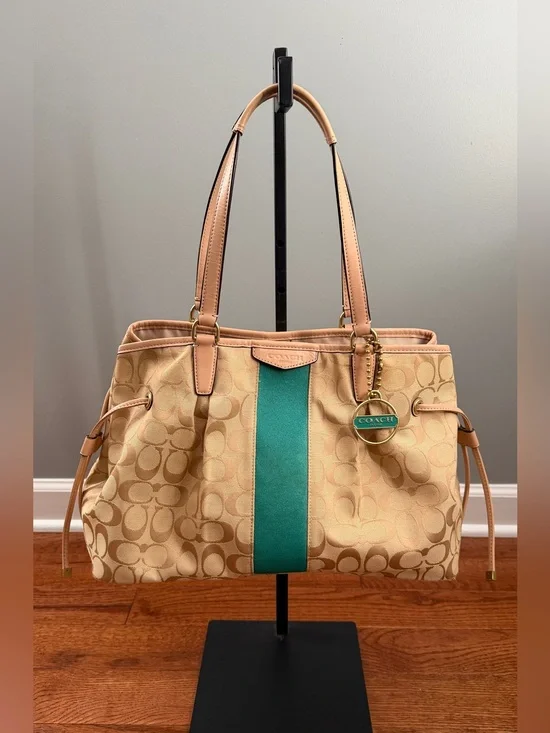 Coach Signature Stripe Drawstring Carryall Bag
