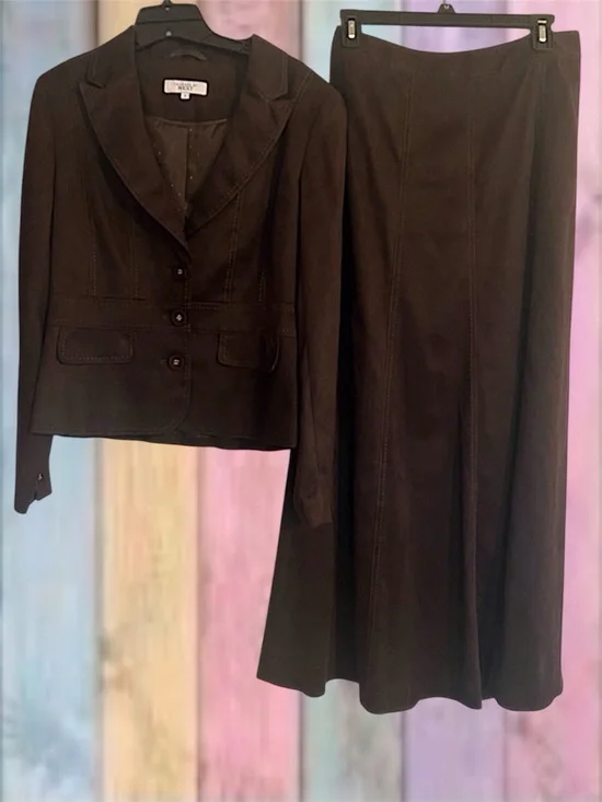 Next Chocolate Brown Suede Two-Piece Skirt Set
